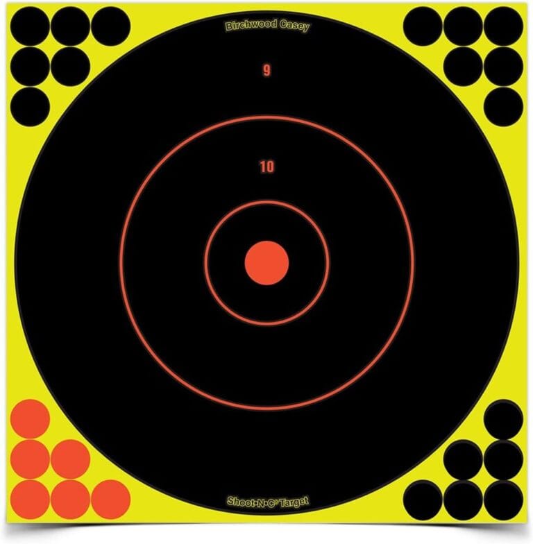 BIRCHWOOD CASEY Shoot-N-C 12" Bull's-Eye Reactive Targets - Highly Visible Instant Feedback Self-Adhesive Shooting Targets with Repair Pasters - for All Guns & Calibers
