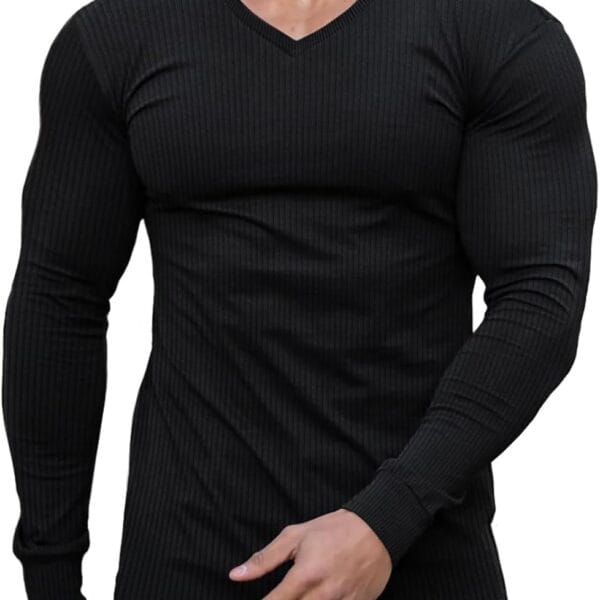Muscle Cmdr Slim Fit Thermal V Neck Long Sleeve,Muscle Shirt, Casual, Ribbed Pullover Tee Lightweight Sweater Undershirts