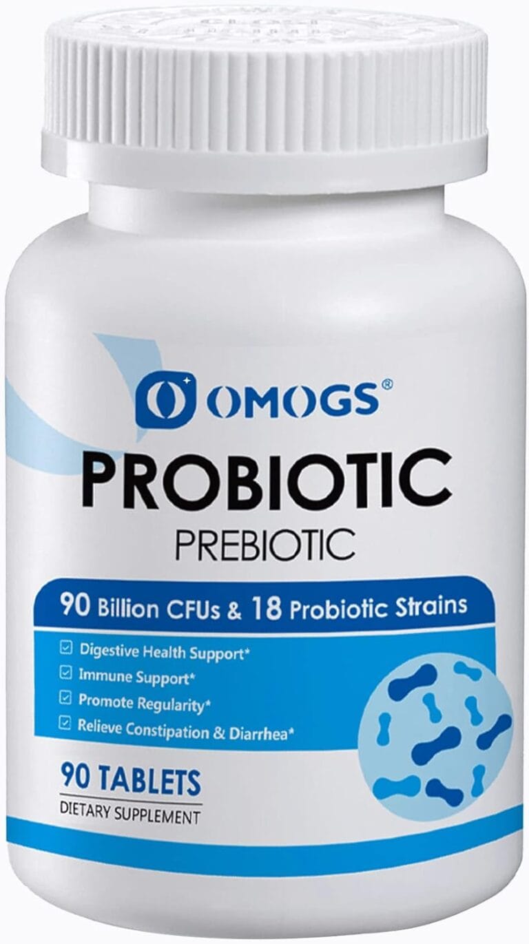 OMOGS Probiotics 90 Billion CFUs 18 Strains,with 3 Organic Prebiotics & Vitamin C,Nutritional Supplement for Women,Men & Kids,Support Metabolism,Immunity and Digestive Health,Non-GMO, 90 Tablets