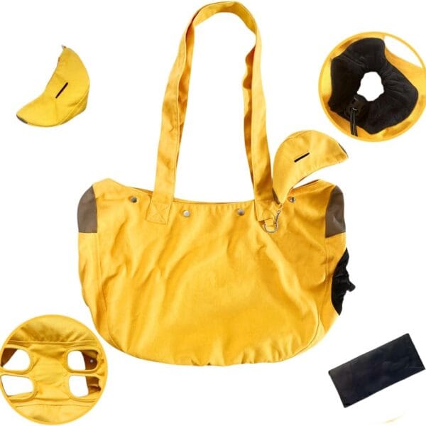 SNOWLOVE Pet Carrier Tote Bag, Yellow Canvas with Dog Design, Large Capacity Shoulder Bag with Accessory Pouch