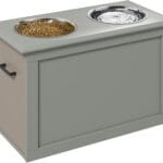 PawHut Raised Pet Feeding Storage Station with 2 Stainless Steel Bowls Base for Large Dogs and Other Large Pets, Gray