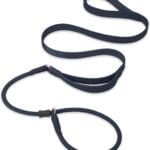 Slip Lead Dog Leash, Soft Leather Dog Training Leash with Double Handle, Heavy Duty Nylon Dog Lead Slip Lead and Collar, No Pull Walk for Medium Large Small Dogs 6ft Black