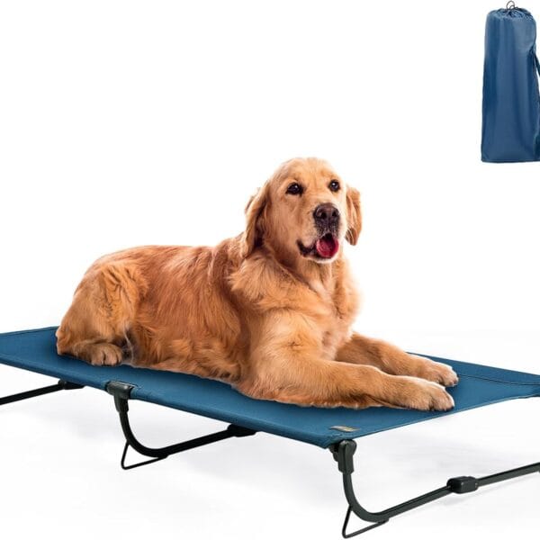 Folding Raised Dog Bed, Large Outdoor Elevated Dog Cot, Cooling Chew Proof Pet Cots Bed, Portable, Heavy Duty Up to 160 lbs, Pet Cot for Camping, Home, Dark Blue, 49"x33"x7"