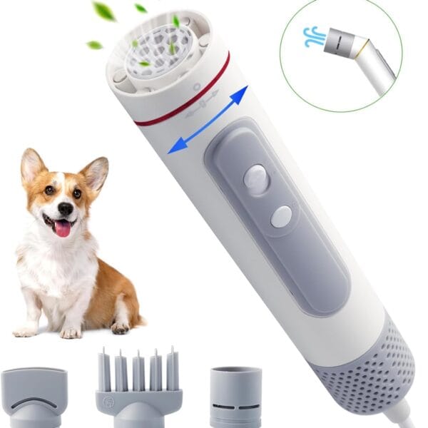 Dog Hair Dryer, Portable Handheld Pet Hair Dryer with 3 Temperature Adjustment Rotatable Wind Head and 3 Nozzles, High Speed Pet Blow Dryer for Dogs for Home or Travel