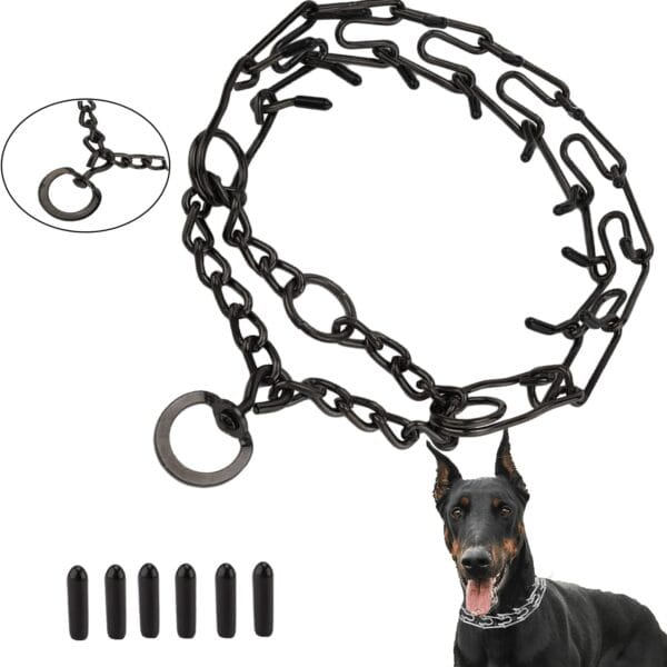 Dog Prong Collar Training Choke Chain Adjustable Pinch Collar Links with Comfort Rubber Tips and Quick Release Snap Buckle for Small Medium Large Dogs(Black-XL)