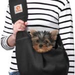 Tomkas Small Dog Sling Carrier - Adjustable Strap & Zip Pocket - Suitable for Puppies (Black)