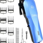 Professional Dog Grooming Clippers Kit, 24V High Power for Thick Coats, Quiet Dog Clippers with 10 Metal Guard Combs & Brush, Ideal Dog Hair Remover for Cats and Pets