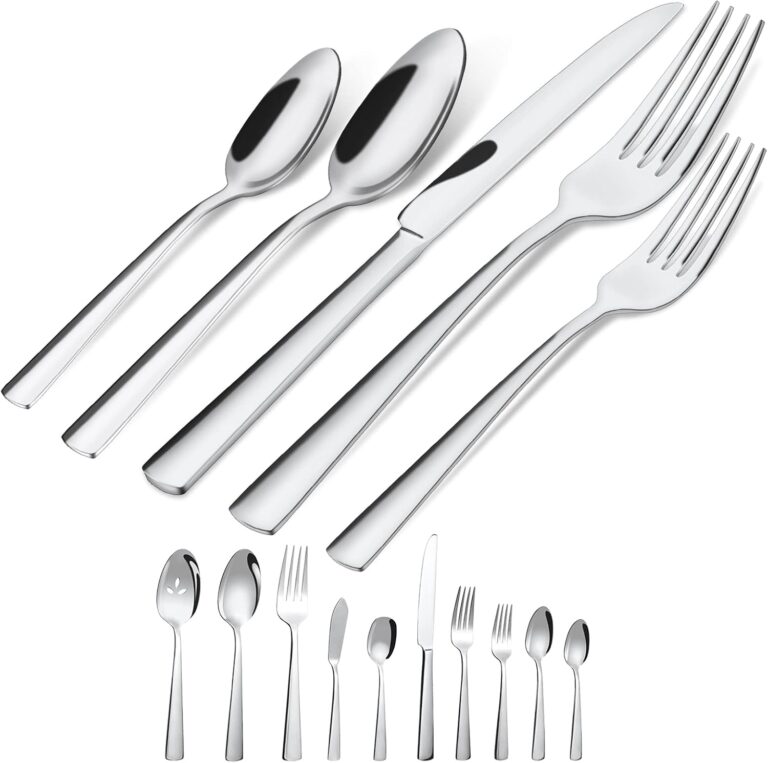 45-Piece Flatware Sets, Silverware Set for 8, Durable Stainless Steel Tableware in Ergonomic Design Size and Weight, Kitchen Utensils Set with Steak Knives, Rust-proof, Dishwasher Safe