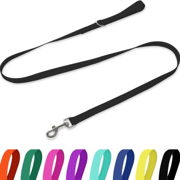 Waterproof Dog Leash, 5/6 FT Durable Odor-Proof Dog Leashes with Strong Metal Hooks Fits Small Medium or Large Dogs (Black, 6FT - 1 inch Width)