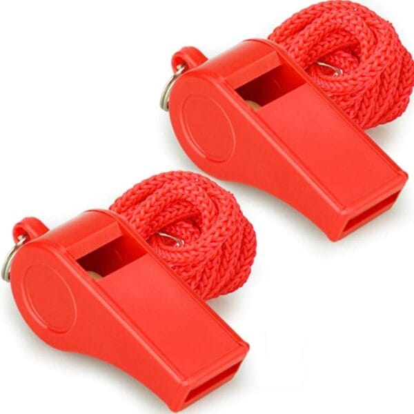 Red Emergency Whistles with Lanyard, Loud Crisp Sound, 2 Packs Plastic Whistles Ideal for Lifeguard, Self-Defense and Emergency