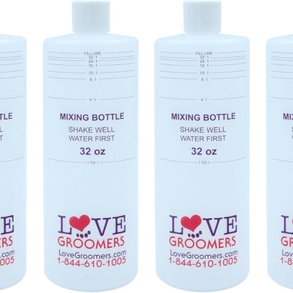GROOMER ESSENTALS 32oz Dilution Bottles - Set of 4 - Professional Dog Grooming Mixing Bottles for Shampoo, Conditioner, and Solutions