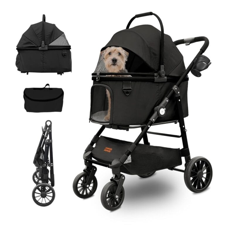 Extra Large Pet Stroller, Jumbo Dog Stroller Fits 3 Small Pets up to 50lbs, Heavy-Duty Stable Strollers with Shock Absorbing Wheels & Locking Brakes, for Walking, Jogging, Vet Visits