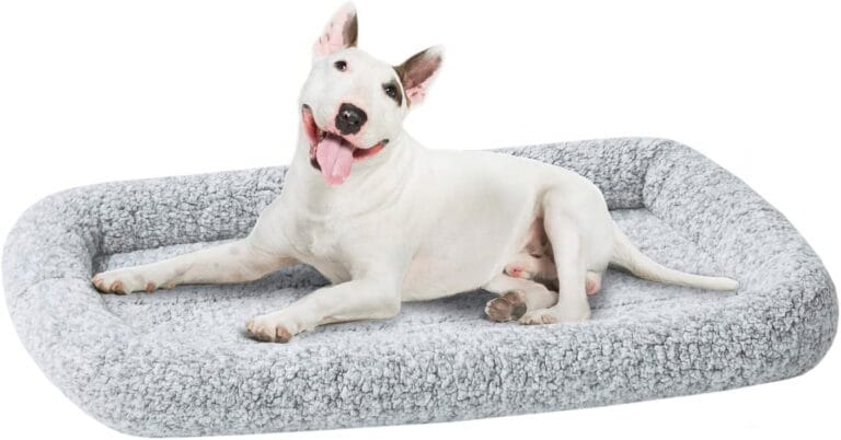 Friends Forever Bolster Dog Crate Mat 36 Inch, Washable Dog Crate Bed, Sherpa Fleece, Nova Grey