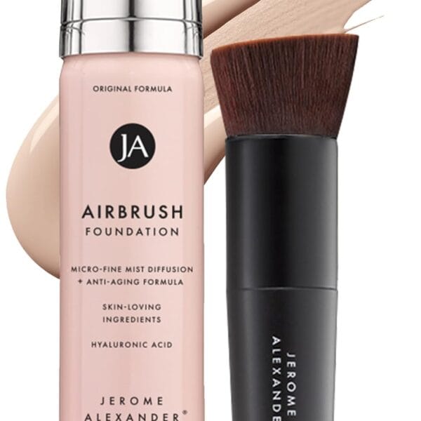 Jerome Alexander MagicMinerals AirBrush Foundation  2 Piece Set with Airbrush Foundation and Kabuki Brush - Spray Makeup with Anti-aging Ingredients for Smooth Radiant Skin - Light