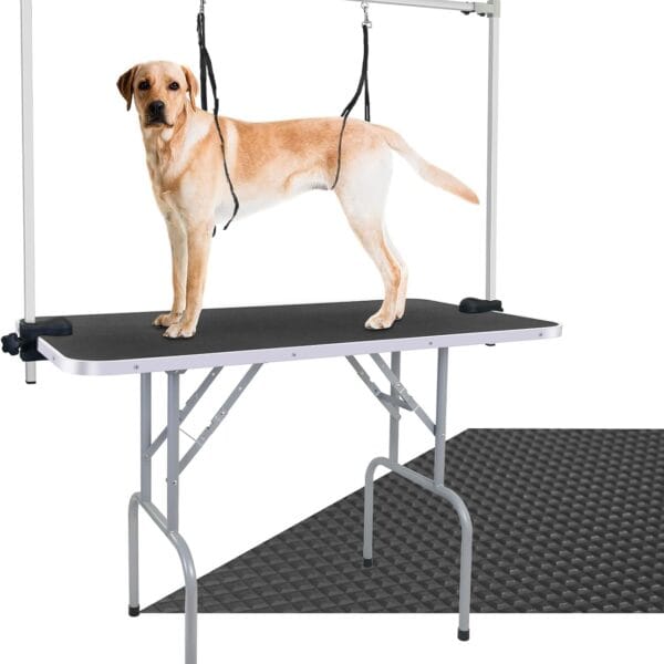 LEIBOU 45'' Professional Foldable Heavy Duty Dog Pet Grooming Table with H-Shape Arm & Noose, Maximum Capacity Up to 260lbs, Black