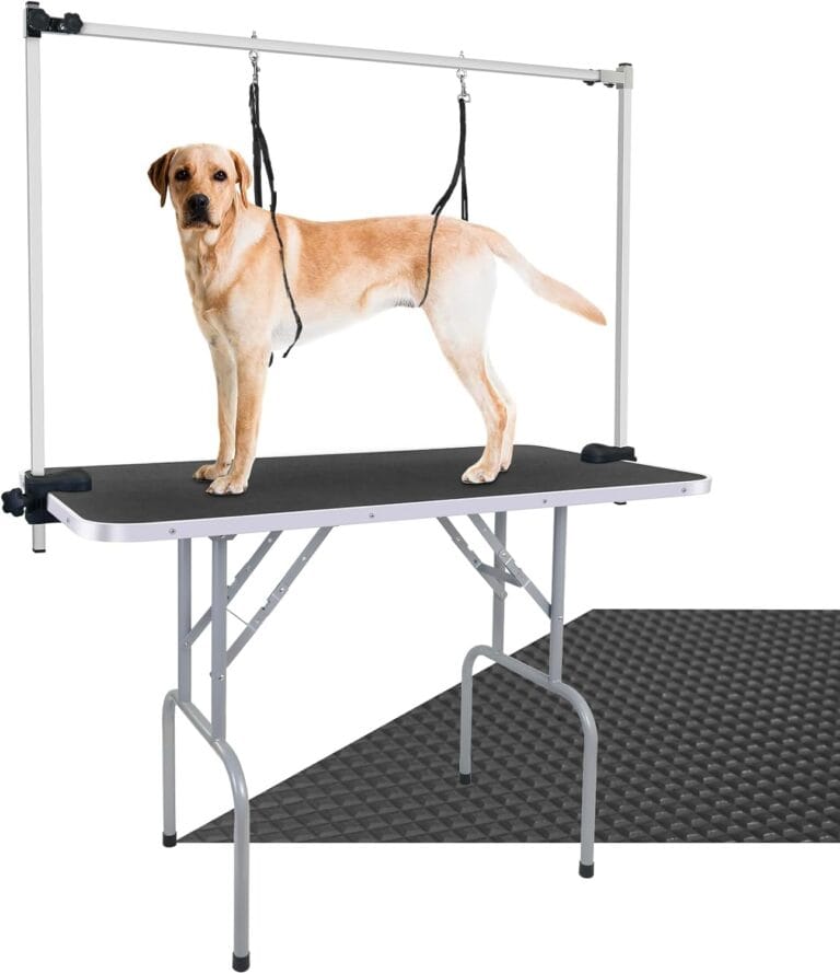 LEIBOU 45'' Professional Foldable Heavy Duty Dog Pet Grooming Table with H-Shape Arm & Noose, Maximum Capacity Up to 260lbs, Black