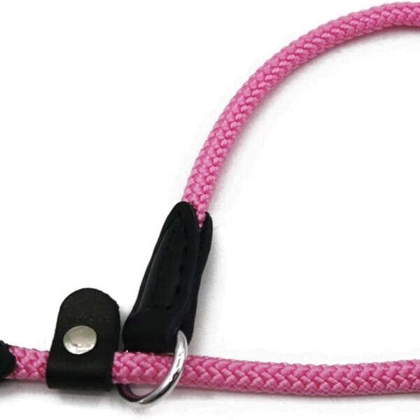 Braided Round Martingale Dog Collar, Training Collar with Slidable Stop Ring and Adjustable Stopper - Ideal for Small Dogs (S(1/4") - 14" Long, Pink)