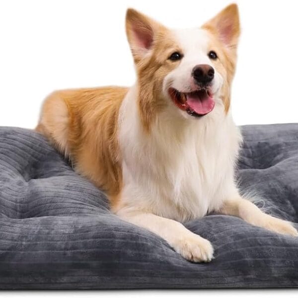 Dog Crate Bed Washable Dog Beds for Large Dogs Deluxe Thick Flannel Fluffy Comfy Kennel Pad Anti-Slip & Anti-Scratch Pet Sleeping Mat, 35 x 23 Inch, Gray