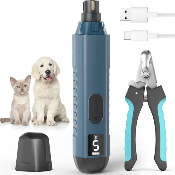 Dog Nail Grinder, Dog Nail Trimmers and Clippers Kit, 5 Speeds Nail Grinder for Dogs, Rechargeable Dog Nail Grinder with LED Light, Nail Grinder for Dogs Quiet, Nail Trimmer Nail Grinder for Dogs Cats