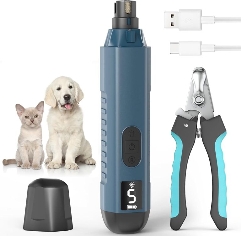 Dog Nail Grinder, Dog Nail Trimmers and Clippers Kit, 5 Speeds Nail Grinder for Dogs, Rechargeable Dog Nail Grinder with LED Light, Nail Grinder for Dogs Quiet, Nail Trimmer Nail Grinder for Dogs Cats