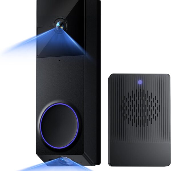 WYZE Wireless Duo Cam Video Doorbell (Chime Included), Battery Powered, 2K Full HD Video, 2 Cameras (People and Package), 2-Way Audio, Color Night Vision