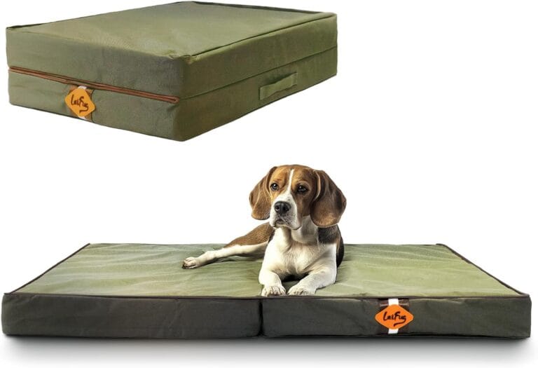 Laifug Foldable Waterproof Dog Bed for Large Dogs - Outdoor Orthopedic Dog Bed with Washable Removable Cover, Pet Mattress with Handles, Army Green, (36 x 27 x 3.5, inches)