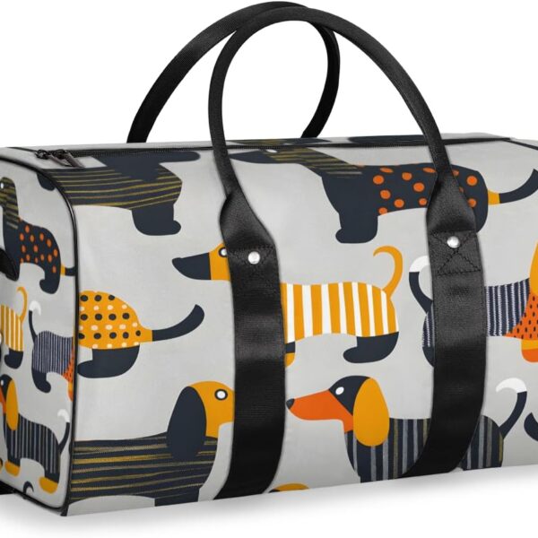 Dachshund Dog Travel Duffle Bag for Women Men Gym Duffel Foldable Bag Waterproof Weekender Abstract Geometric Duffle Tote