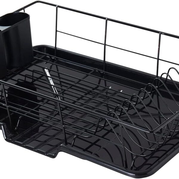Space-Saving 3-Piece Dish Drainer Rack Set with Cutlery Holder - Maximize Countertop Space, Black