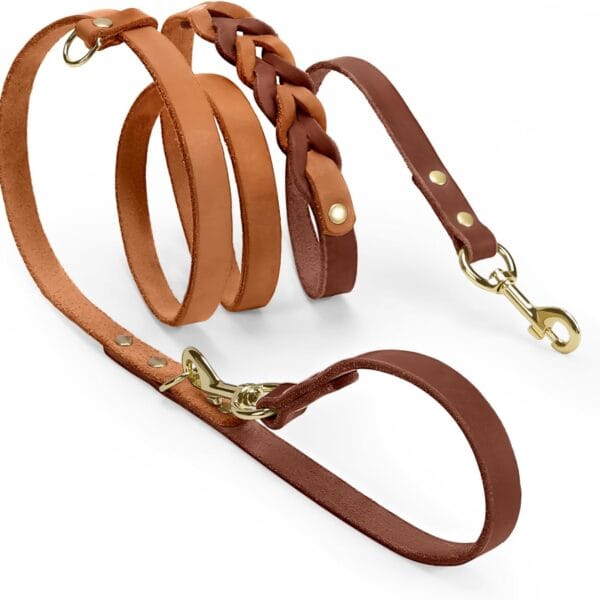 MIDOG Hands Free Dog Leash,Leather Dog Leash for Small Medium Dogs 6Ft, Adjustable Waist, Strong Genuine Braided Leather, Soft & Comfortable for Running, Walking, Training (Brown M)
