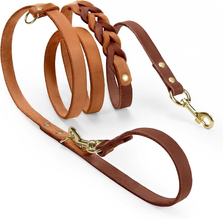 MIDOG Hands Free Dog Leash,Leather Dog Leash for Small Medium Dogs 6Ft, Adjustable Waist, Strong Genuine Braided Leather, Soft & Comfortable for Running, Walking, Training (Brown M)