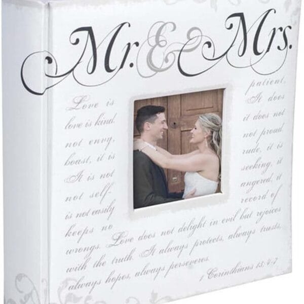 Malden International Designs 4x6 Horizontal 2 Up Mr & Mrs Corinthians Verse Wedding Photo Album Book Bound Memo Writing Areas Hard Cover 3x3 Front Cover Photo Opening