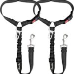 SlowTon Dog Seat Belt for Car, 2 Pack Dog Car Harness Seatbelt Adjustable with Elastic Bungee Buffer, 2 in 1 Pet Car Leash Headrest Restraint Dog Reflective Safety Tether (Black, Headrest+Clip)
