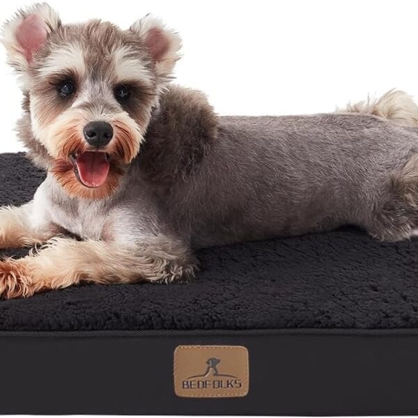 Bedfolks Orthopedic Dog Bed for Medium Dogs - Egg Foam Dog Crate Bed with Removable Waterproof Cover, Pet Bed Mat Suitable for Dogs and Pets Up to 35 lbs (30 x 20 x 3 inches, Black)