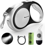 Retractable Dog Leash with LED Flashlight, Douexio Upgrade 3 in 1 Dog Leash Retractable for Small Medium Dogs Up to 66 lbs, Anti-Slip Handle (White)