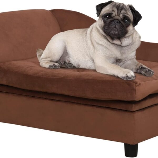 Luxury Fancy Dog Bed for Small Dogs with Hidden Storage, Small Dog Couch with Soft 3" Foam, Dog Sofa Bed, Cushy Dog Bed, Modern Pet Furniture for Puppies and Little Breeds, Brown
