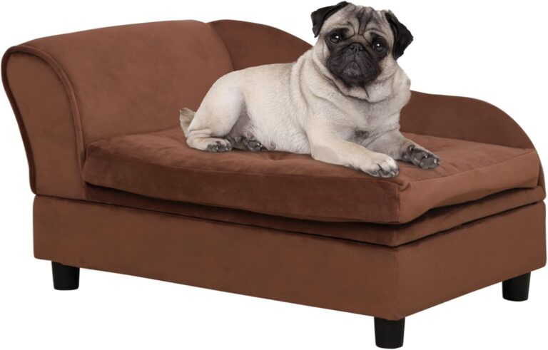 Luxury Fancy Dog Bed for Small Dogs with Hidden Storage, Small Dog Couch with Soft 3" Foam, Dog Sofa Bed, Cushy Dog Bed, Modern Pet Furniture for Puppies and Little Breeds, Brown