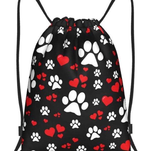 Dog Paw Heart Drawstring Backpack Gym Bag Water Resistant Lightweight Sackpack Gift for Hiking Yoga Swimming Travel Beach Shopping