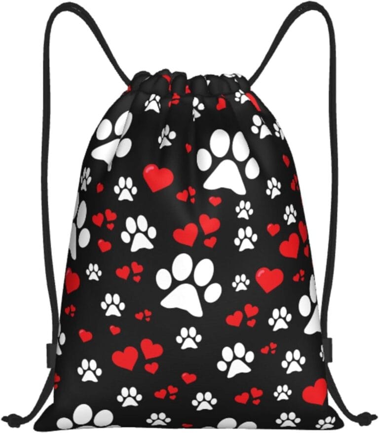 Dog Paw Heart Drawstring Backpack Gym Bag Water Resistant Lightweight Sackpack Gift for Hiking Yoga Swimming Travel Beach Shopping