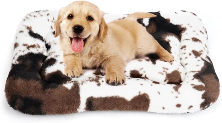 ULIGOTA Dog Bed Crate Pad Pet Cushion Mat for Small Dogs, Soft Fluffy Kennel Pad, Anti-Slip Comfy, White/Brown