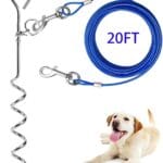 Evilplan Dog Tie Out Cable and Stake, 20ft Outside Dog Leash&Chain for Camping and Yard, 16'' Heavy Duty Anti Rust Spiral Stake for Medium-Large Dogs Up to 125 lbs (20FT, Blue)