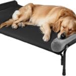 Veehoo Large Elevated Dog Bed, Outdoor Raised Dog Cot Hammock Bed with One-Sided Removable Headrest Bolster, Cooling Breathable Washable Teslin Mesh, Off Ground, Anti-Slip, XL, CWC2204BCP