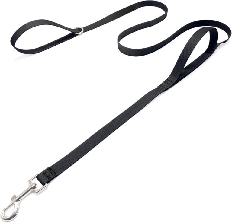 6 ft Double Handle Waterproof Dog Leash, Traffic Control, Odor Proof, Easy Clean Coated Wide Nylon with 2 Handles for Beach/Muddy Adventures/Training