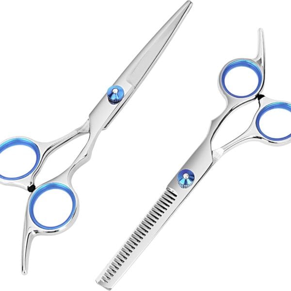 Hair Cutting Scissors and Thinning Shears, 6.5in Professional Stainless Steel Barber Scissors with Sharp Blades, Ergonomic Hairdressing Scissors for Men Women Kids and Pets Hair