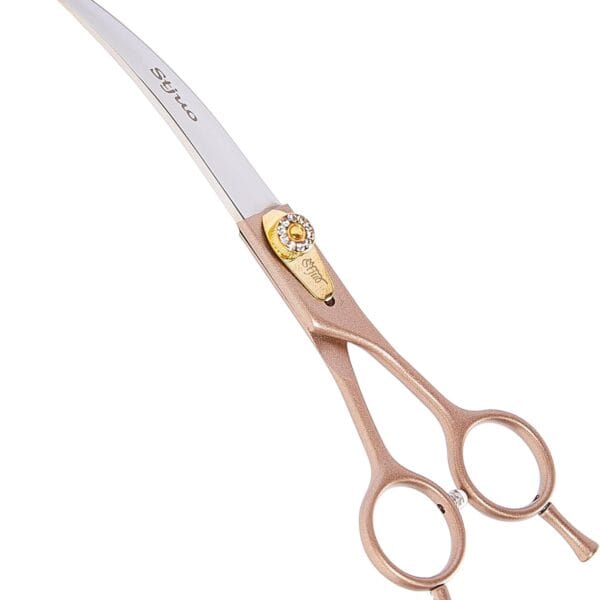 Professional Dog Grooming Scissors Rose Gold 440C Stainless Steel Straight Thinning Curved Chunker Shears for Pet Grooming Services Dogs and Cats (Curved, 7)