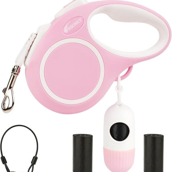 Upgraded Retractable Dog Leash with Chew Proof Cable and Poop Bag Dispenser, 16Ft Heavy Duty Dog Leash for Small Medium Large Dogs up to 120lbs, 360 No Tangle