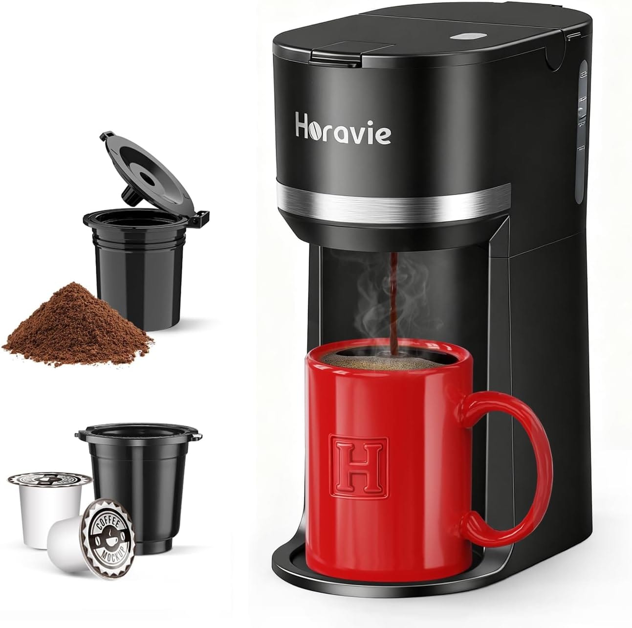 Mini Single Serve Coffee Maker for K Cup and Ground Coffee, Fast Brew One Cup Coffee Machine with Descaling Reminder and Water Window, 6 to 12 oz. Brew Sizes, Black Mini Single Serve Coffee Maker for K Cup and Ground Coffee, Fast Brew One Cup Coffee Machine with Descaling Reminder and Water Window, 6 to 12 oz. Brew Sizes, Black