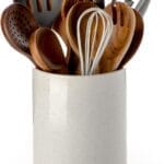 Nucookery Utensil Holder, 6.4" Ceramic Kitchen Utensil Holder for Countertop with Protection Cork Bottom, Vintage Farmhouse Kitchen Decor for Counter, Gift (Sand)