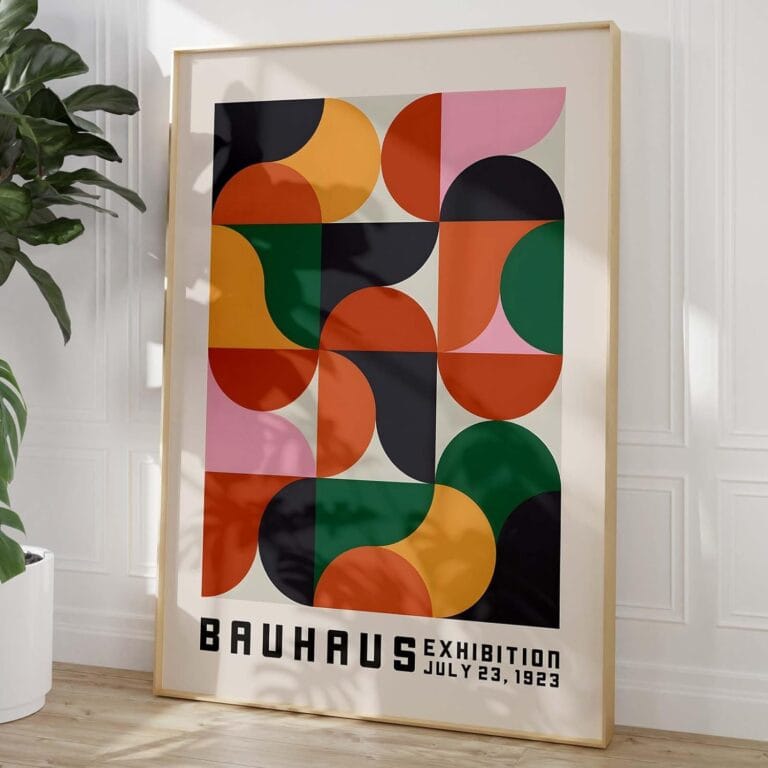 Haruhiart Bauhaus Exhibition Poster 1923 Colorful Mid Century Modern Wall Art Geometric Artwork Modern Colorful Picture for Living Room Bedroom 16x24inch Frameless