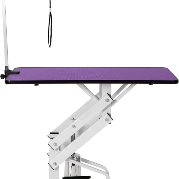 42.5" Hydraulic Dog Grooming Table for Large Dogs Heavy Duty Height Adjustable Dog Grooming Table with Overhead Arm & Noose Height Range 21-36 inch Purple