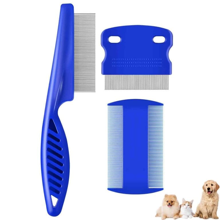 3 Pack Dog Grooming Comb, Flea Lice Pet Combs, Stainless Steel Cat Combs with Rounded Teeth, Double Sided Professional Tear Stain Remover, Dematting Tool for Small Medium Large Pets